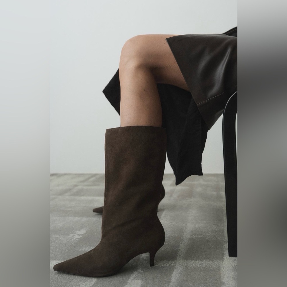 MANGO Brown Knee-High Women's Suede Boots